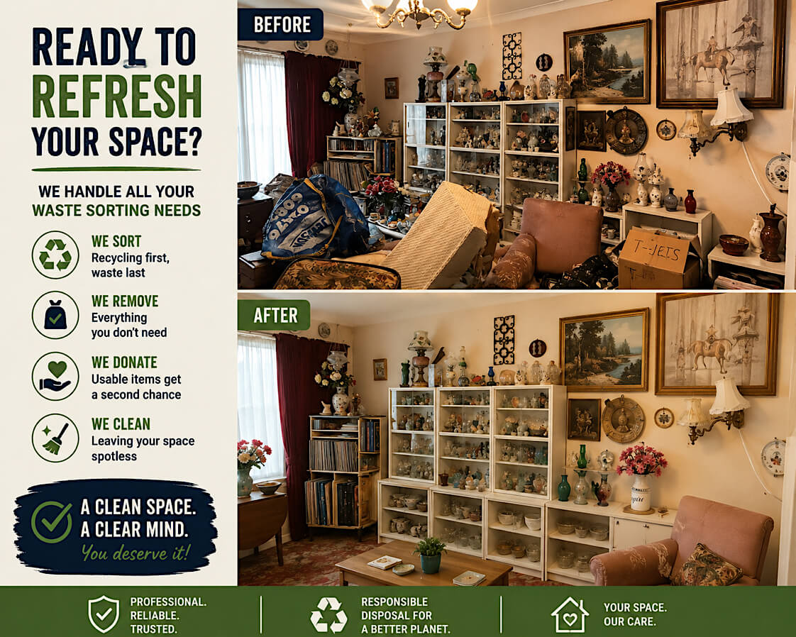 Antiques and collectables carefully sorted during a probate house clearance