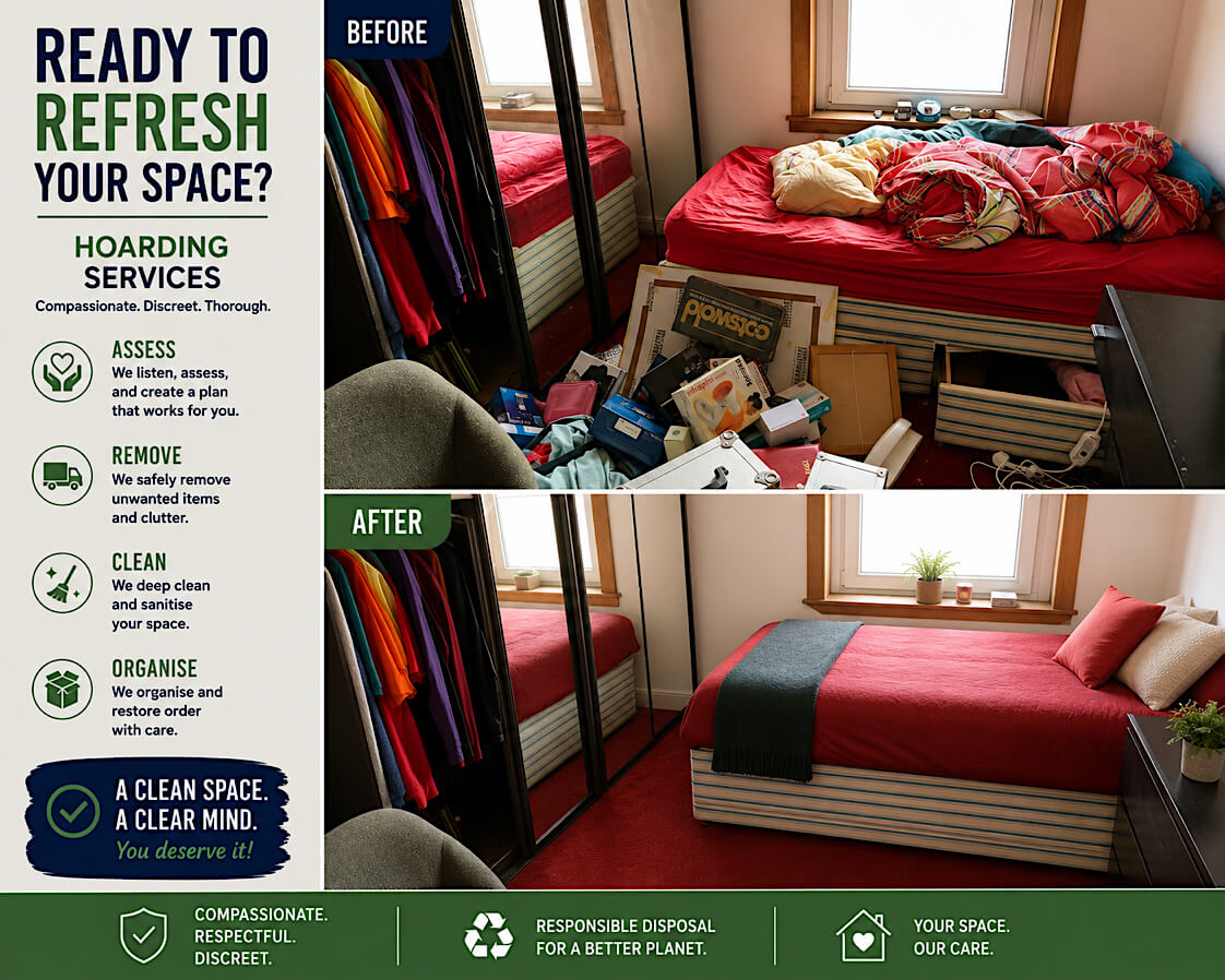 Cluttered bedroom before decluttering support in Berwick