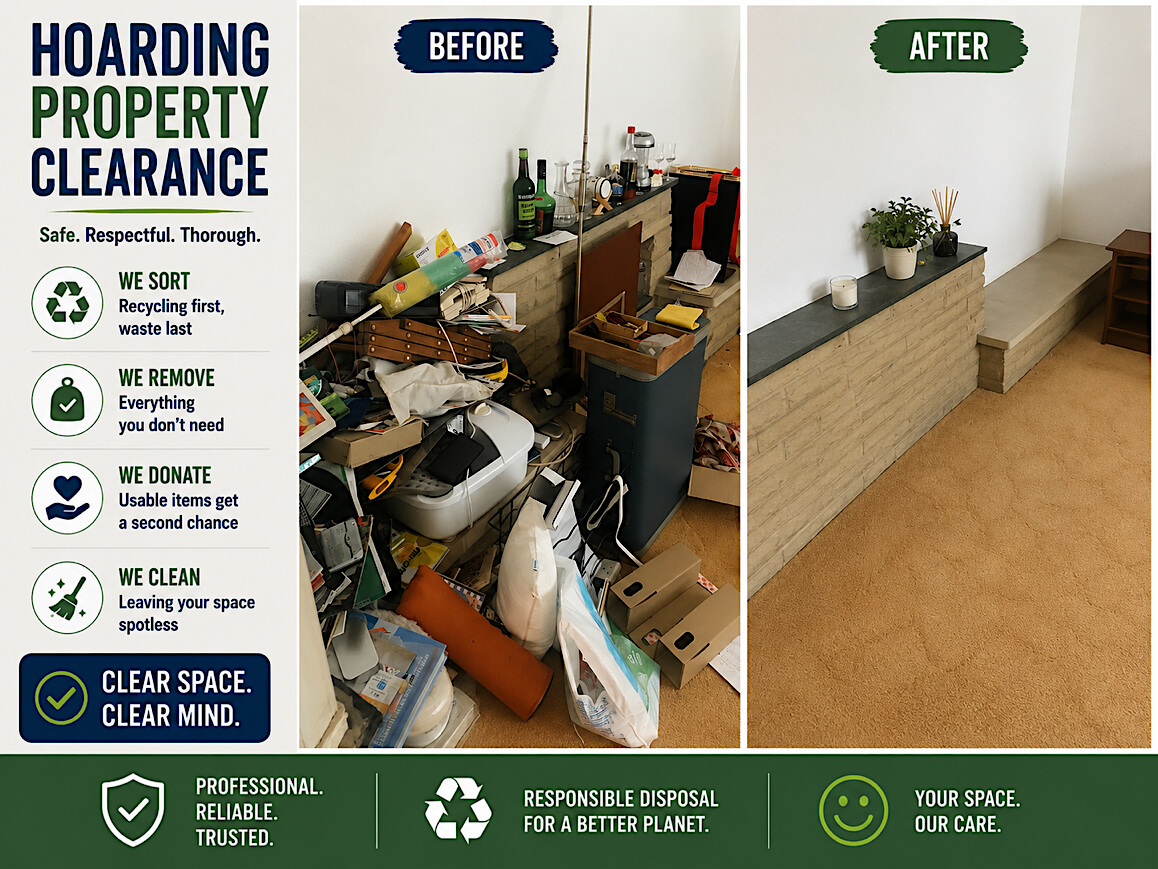 Property clearance after hoarding, rooms emptied and tidy