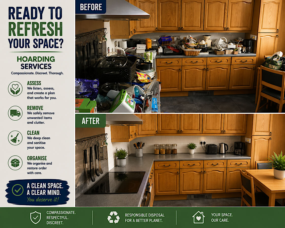 Cluttered kitchen before professional deep cleaning