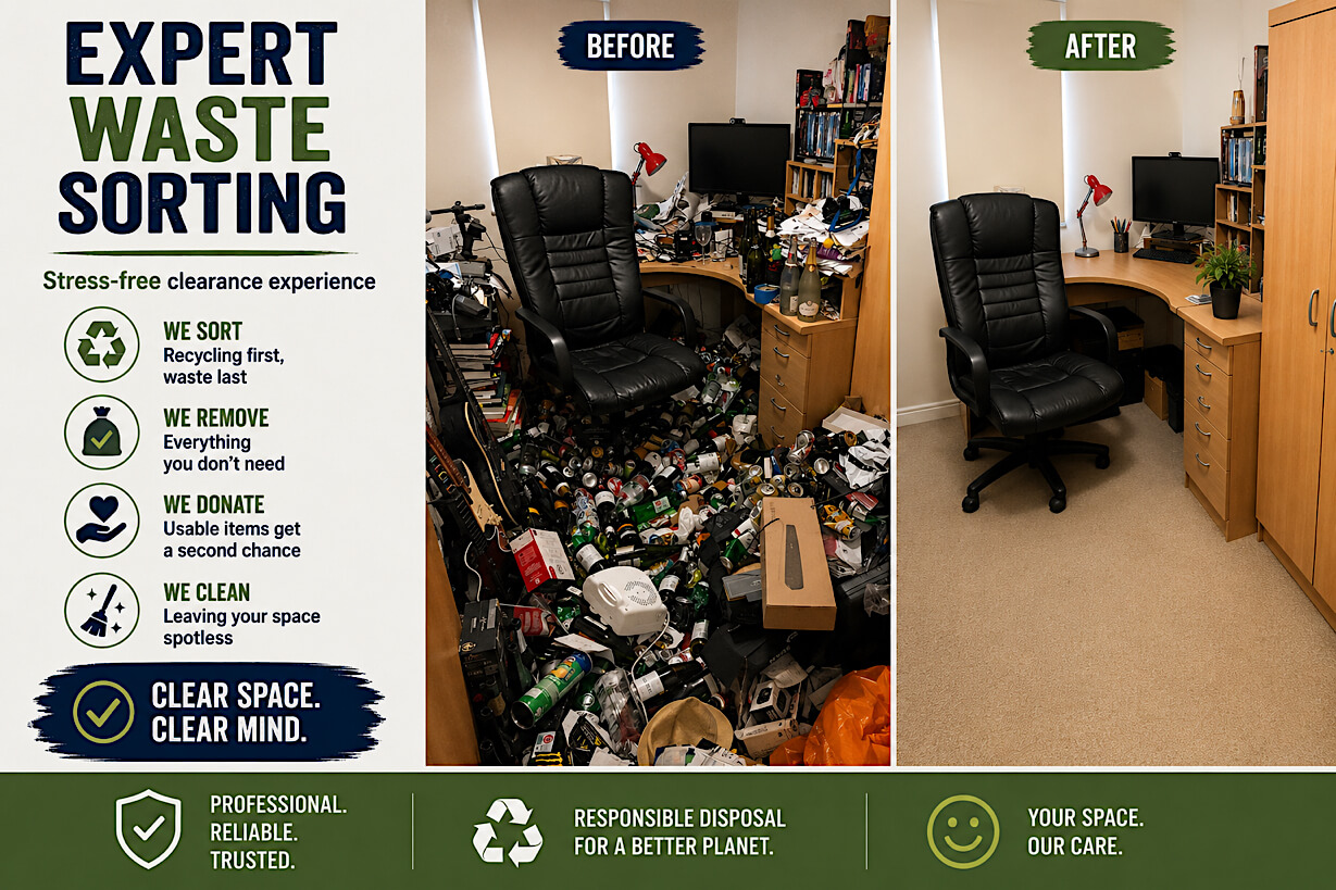 Office hoarding clearance with paperwork and files removed